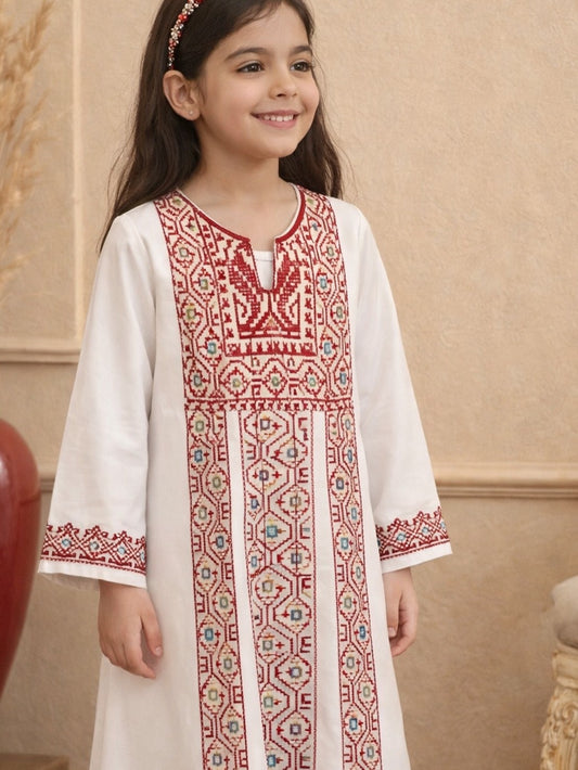 Abaya White and Colored Red