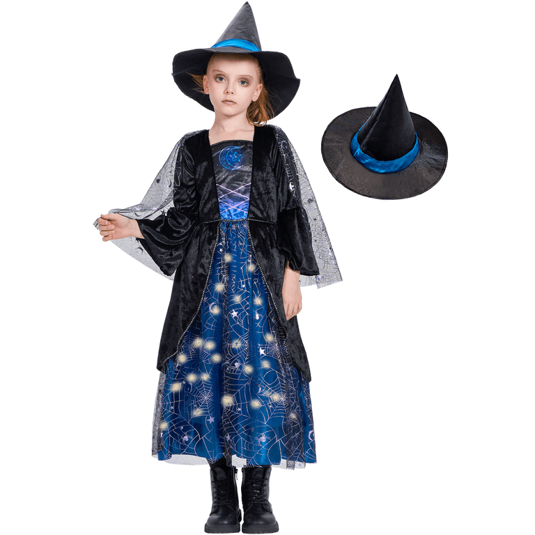 Girls Lightning Witch Costume, Spiderweb Dress
